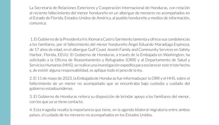 Muere en custodia un migrante hondureño no acompañado de 17 años