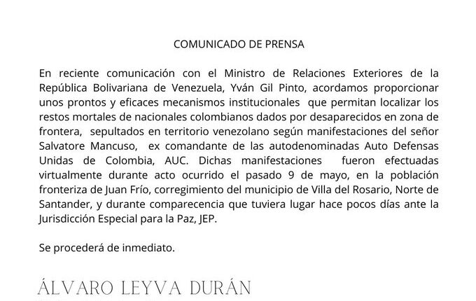 Colombia y Venezuela acuerdan localizar restos de personas desaparecidas en zona fronteriza
