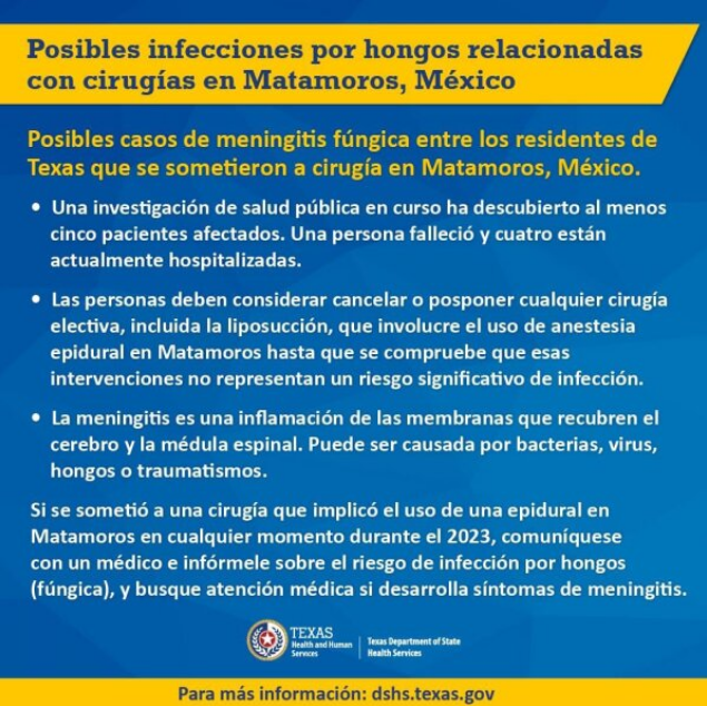 CDC alerta sobre brote de meningitis fúngica por procedimientos bajo anestesia epidural en México