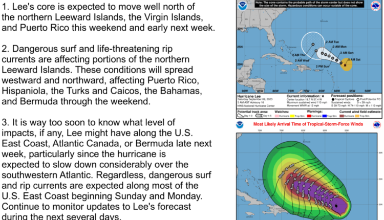 Lee se mantiene como un potente huracán mientras avanza hacia el norte de las Islas de Sotavento