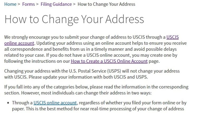 USCIS lanza nueva herramienta de cambio de dirección en línea