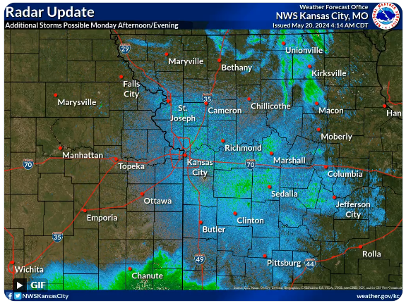 Pronostican tormentas dispersas en el este de Kansas y centro de Missouri