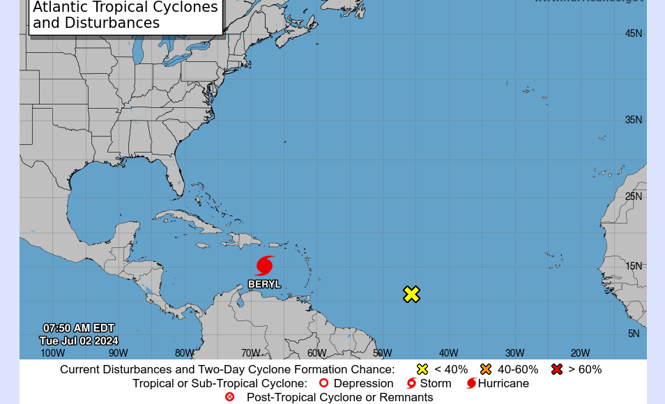 Poderoso huracán Beryl escala a la categoría 5 en su paso por el este de Caribe