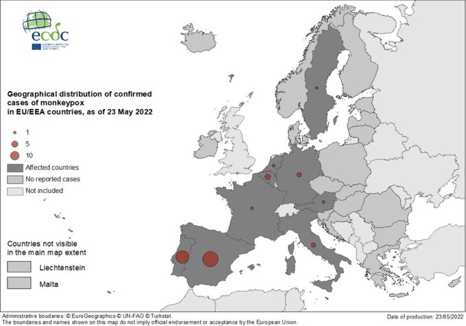 Reportan 67 casos de la viruela del mono en nueve países de la Unión Europea