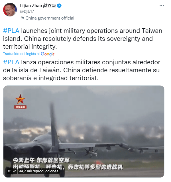 China inició ejercicios militares en el Estrecho de Taiwán