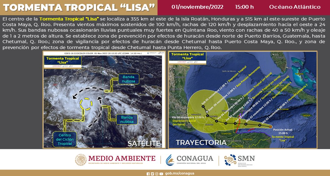 Lluvias y vientos fuertes tormenta tropical Lisa se ubica se acerca a Quintana Roo