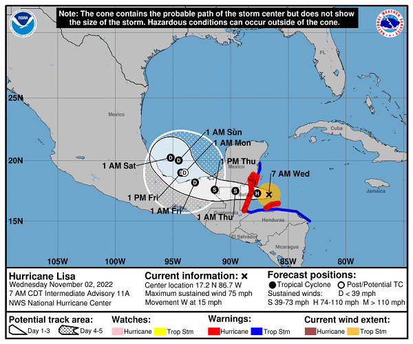 Lisa se convierte en huracán categoría 1 mientras se dirige a Belice