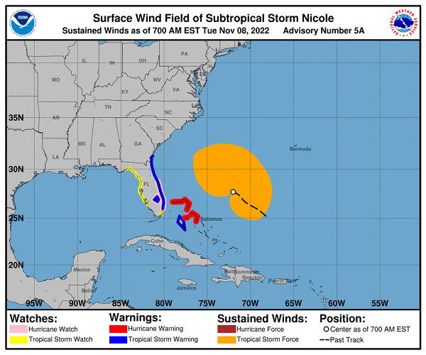 Nicole se fortalece cerca de Florida y amenaza con convertirse en huracán categoría 1