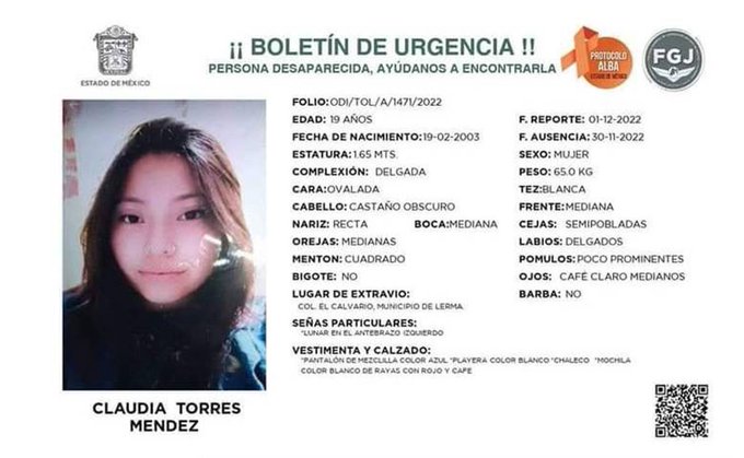Hallan muerta a Claudia Torres, una joven de 19 años desaparecida en México