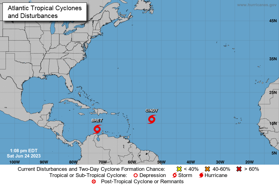 Cindy y Bret: dos tormentas tropicales coinciden en el Atlántico en junio por primera vez desde 1851