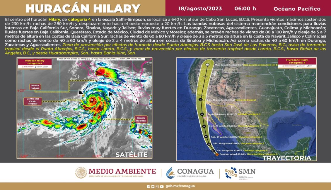 Huracán Hilary se intensifica a categoría 4 frente a las costas de México