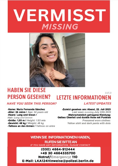 Autoridades hallan el cuerpo de mexicana desaparecida en Berlín, Alemania