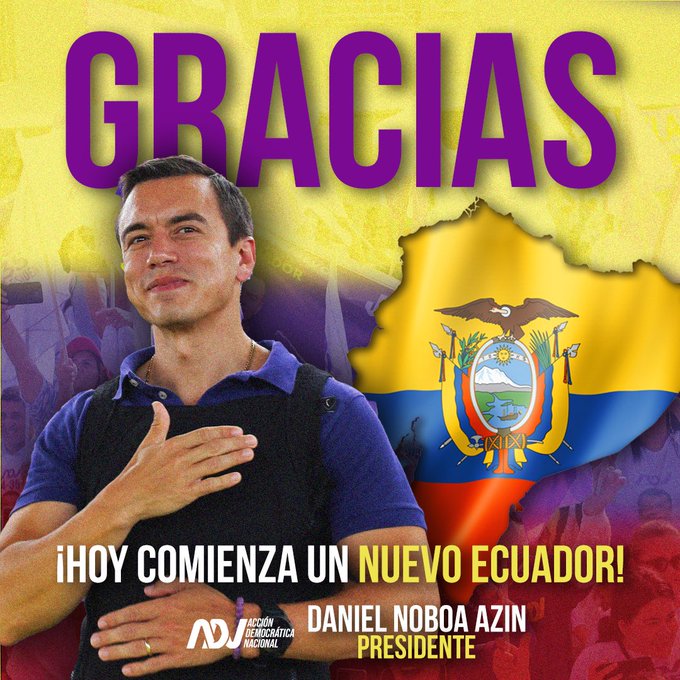 Daniel Noboa se convirtió en el presidente electo más joven de Ecuador