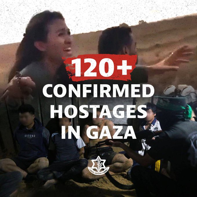 Ejército israelí confirma que hay más de 120 civiles secuestrados por los terroristas de Hamás