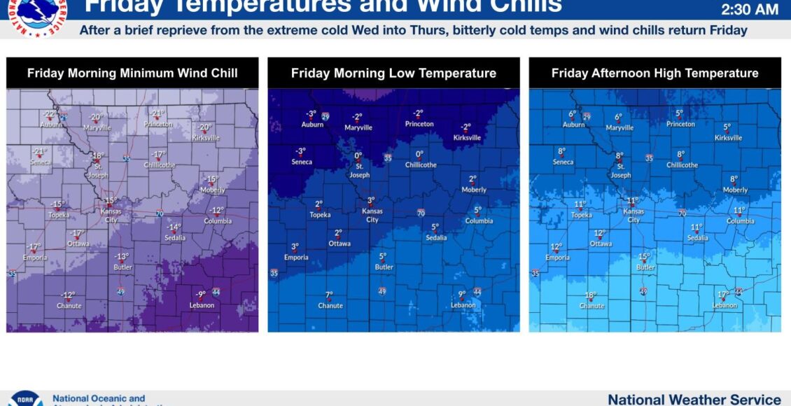 Las temperaturas extremadamente frías regresan el viernes a Kansas City