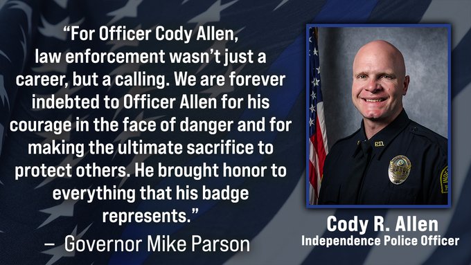 Gobernador de Missouri ordena banderas a media asta para honrar al oficial asesinado Cody Allen