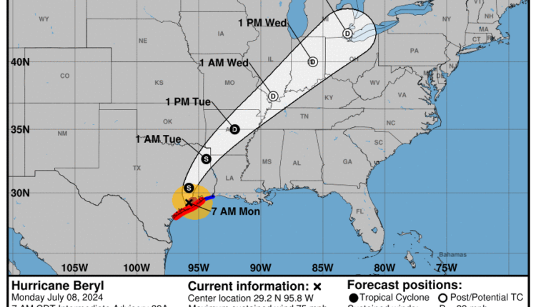Riesgo mortal de inundaciones por el paso del huracán Beryl en la costa de Texas
