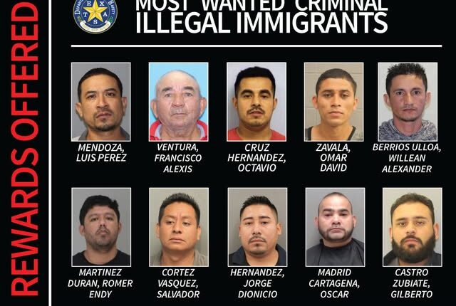 Texas ofrece recompensa por 10 migrantes criminales