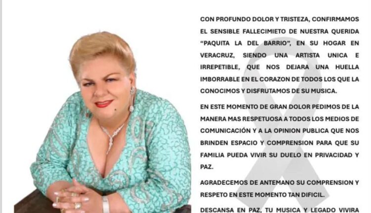 Fallece Paquita la del Barrio a los 77 años